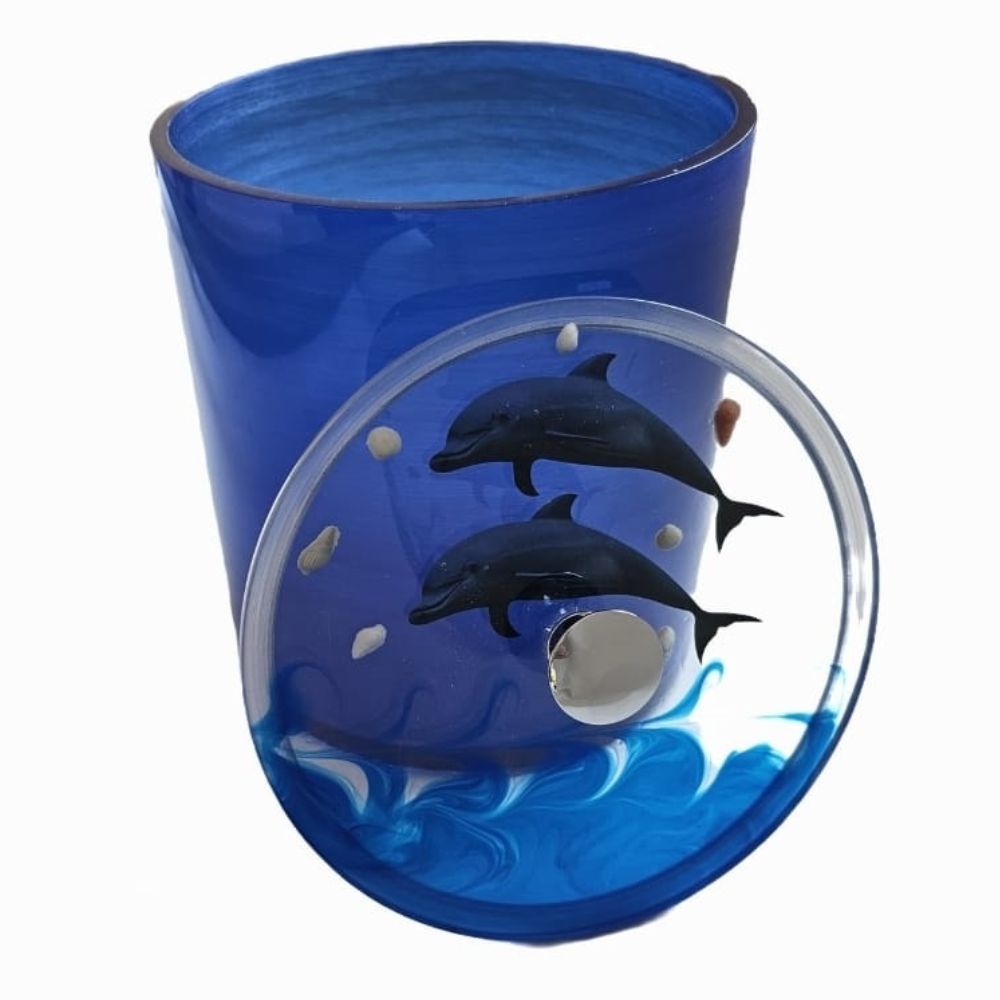 Lixeira Redonda Decorado Golfinho 4.6 Litros Azul Poliart