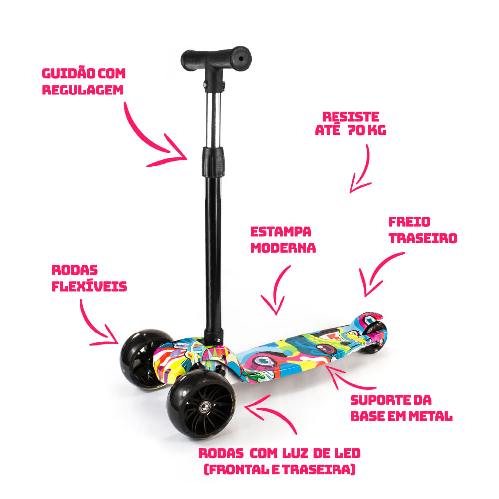 Encontraproduto.com.br - PATINETE INFANTIL 3 RODAS COM LED DOBRÁVEL MEGA COMPRAS