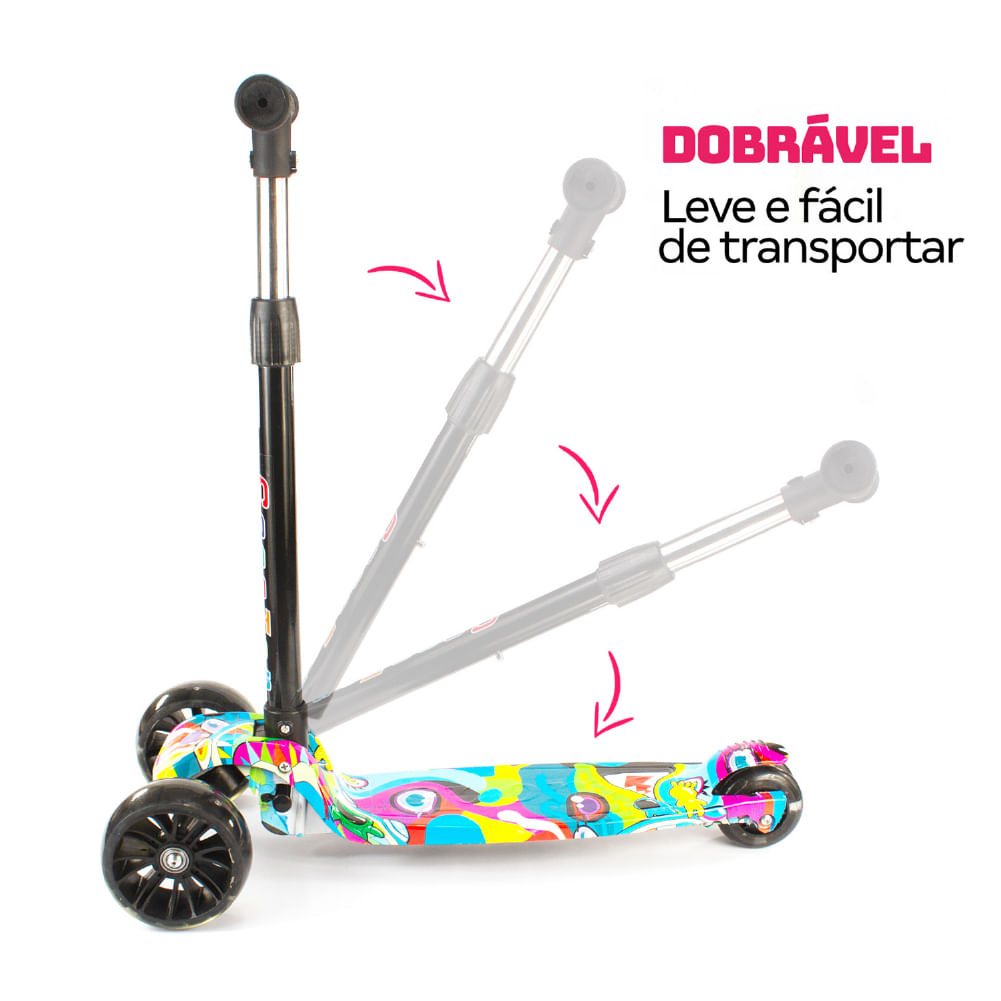 Encontraproduto.com.br - PATINETE INFANTIL 3 RODAS COM LED DOBRÁVEL MEGA COMPRAS
