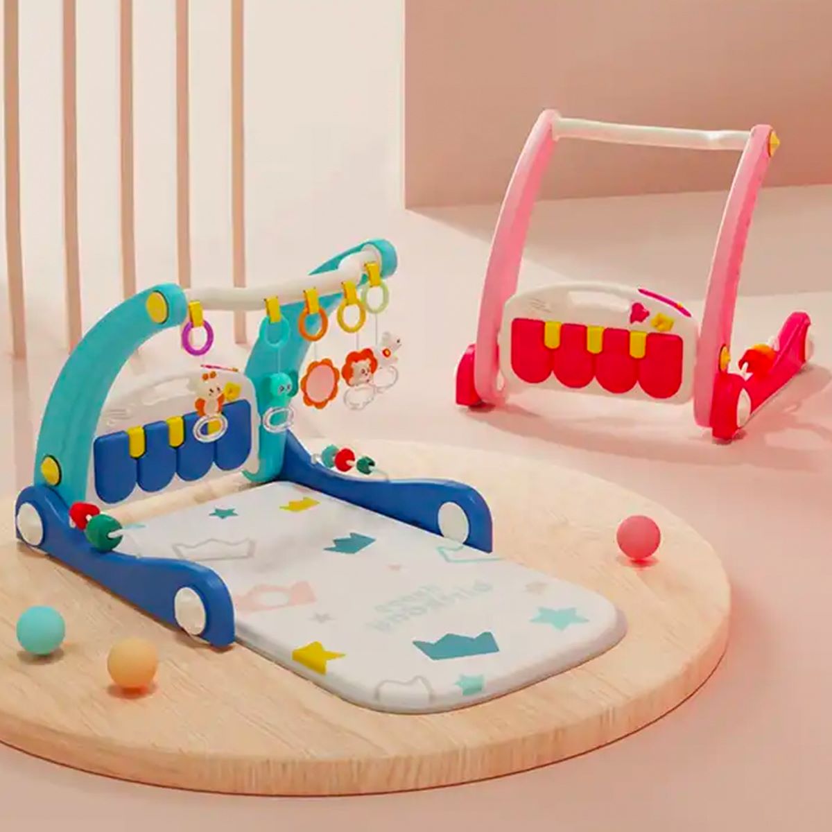 Encontraproduto.com.br - Tapete Piano de Atividade e Andador Dobrável 2 em 1 Infantil Bebê Mega Compras