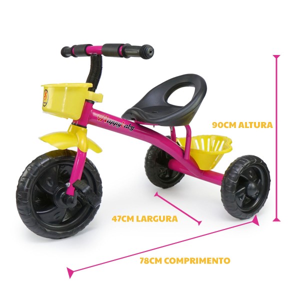Encontraproduto.com.br - Triciclo Infantil Rosa Escuro Motoca Bicicleta Pedal E Cesto Mega Compras