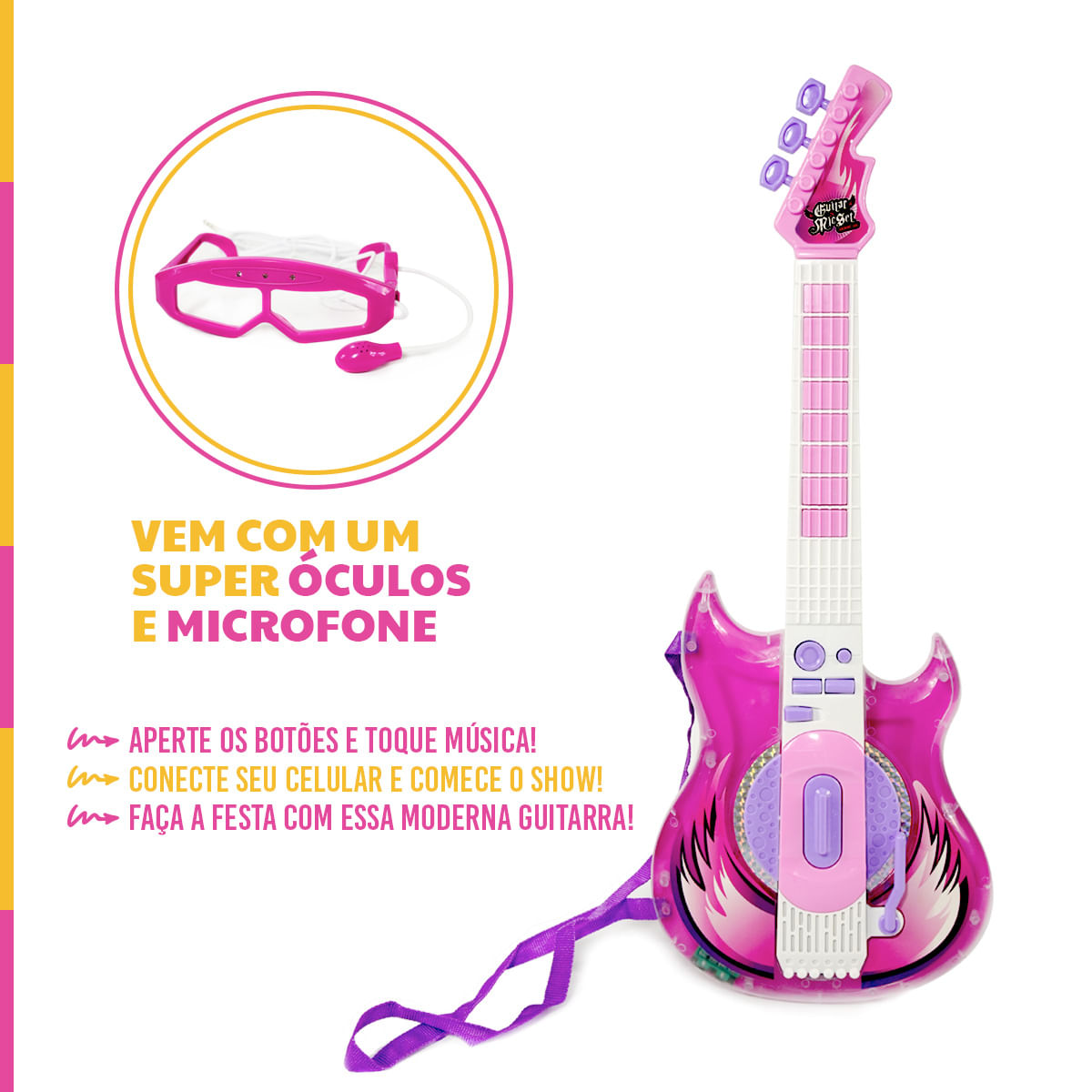 Encontraproduto.com.br - GUITARRA INFANTIL E MICROFONE CONECTA CELULAR MEGA COMPRAS
