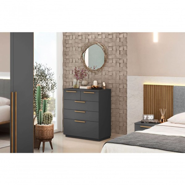 Encontraproduto.com.br - Cômoda para Quarto 5 Gavetas 90cm Dubai Alasca - VLR MÓVEIS