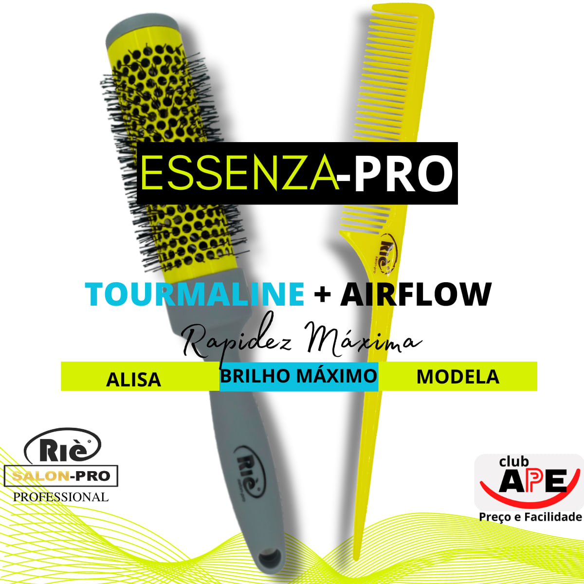 RIÈ salon-pro   Kit Econo 1 Escova Profissional Essenza 64 mm + 1 Pente Profissional Essenza-PRO 20750