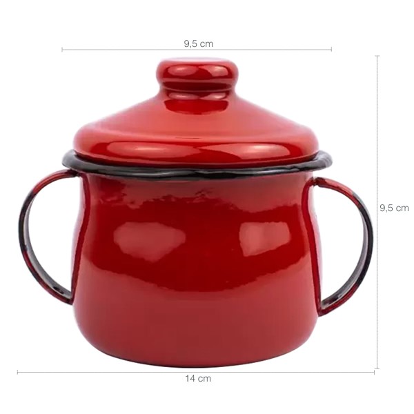 Encontraproduto.com.br - Açucareiro Esmaltado Ágata 239ml Porta Açúcar com Tampa e Alças Laterais Vermelho