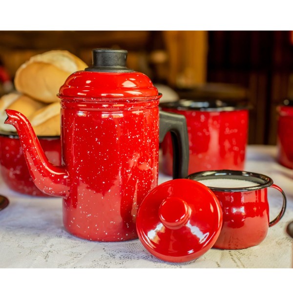 Encontraproduto.com.br - Açucareiro Esmaltado Ágata 239ml Porta Açúcar com Tampa e Alças Laterais Vermelho