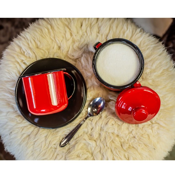 Encontraproduto.com.br - Açucareiro Esmaltado Ágata 239ml Porta Açúcar com Tampa e Alças Laterais Vermelho