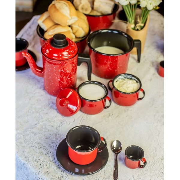 Encontraproduto.com.br - Açucareiro Esmaltado Ágata 239ml Porta Açúcar com Tampa e Alças Laterais Vermelho