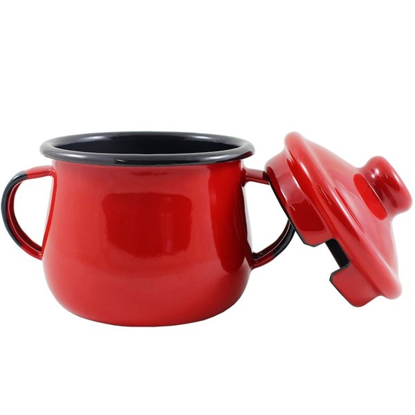 Encontraproduto.com.br - Açucareiro Esmaltado Ágata 239ml Porta Açúcar com Tampa e Alças Laterais Vermelho