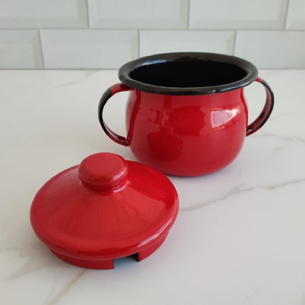 Encontraproduto.com.br - Açucareiro Esmaltado Ágata 239ml Porta Açúcar com Tampa e Alças Laterais Vermelho