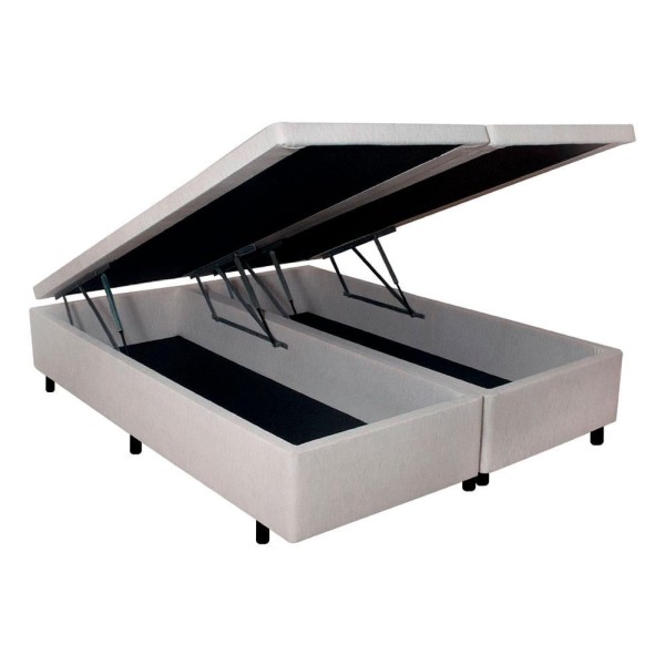 Encontraproduto.com.br - Cama Box Com Baú Queen 158x198 + Colchão Adapto Molas Ensacadas Ecoflex Courino Linho