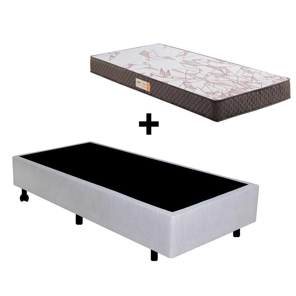 Cama Box Solteiro Courino Linho Branco + Colchão Ecoline Ecoflex Espuma D23 88x188