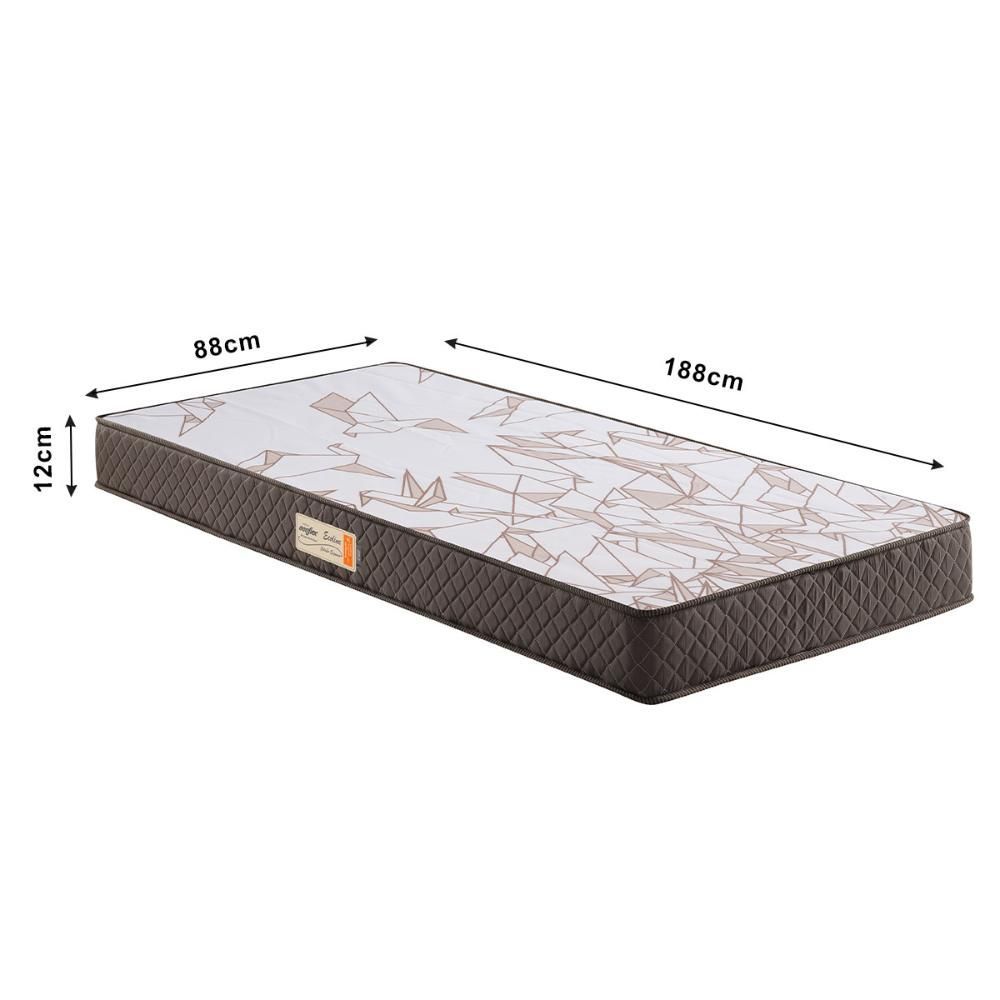 Encontraproduto.com.br - Cama Box Solteiro Courino Linho Branco + Colchão Ecoline Ecoflex Espuma D23 88x188