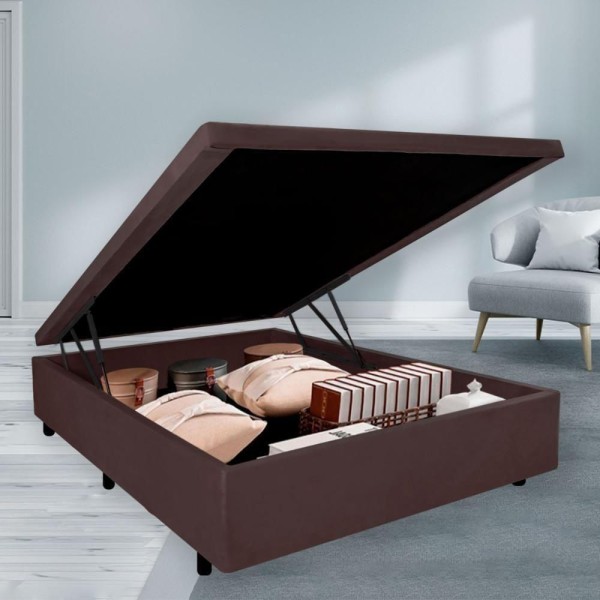 Cama Box Baú Viúvo 128x188x42cm Suede Marrom Com Pistão A Gás