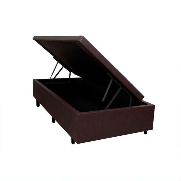Encontraproduto.com.br - Cama Box Baú Solteirinho 78x188x42cm Courino Linho Marrom Com Pistão A Gás