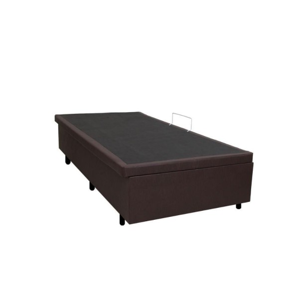 Encontraproduto.com.br - Cama Box Baú Solteirinho 78x188x42cm Courino Linho Marrom Com Pistão A Gás