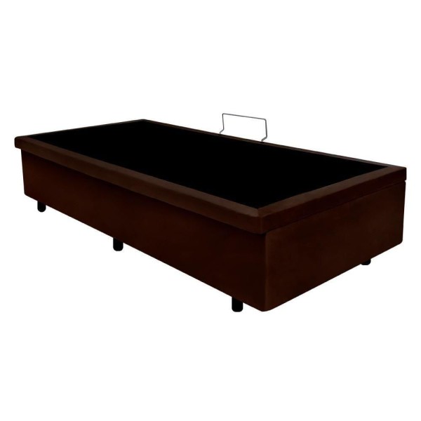 Encontraproduto.com.br - Cama Box Baú Solteirinho 78x188x42cm Linho Marrom Com Pistão A Gás