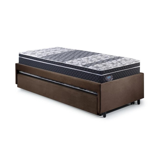 Encontraproduto.com.br - Bicama Box Solteirão 96x203 Suede Marrom Com Dois Colchões Gransleep Molas Verticoil Ecoflex