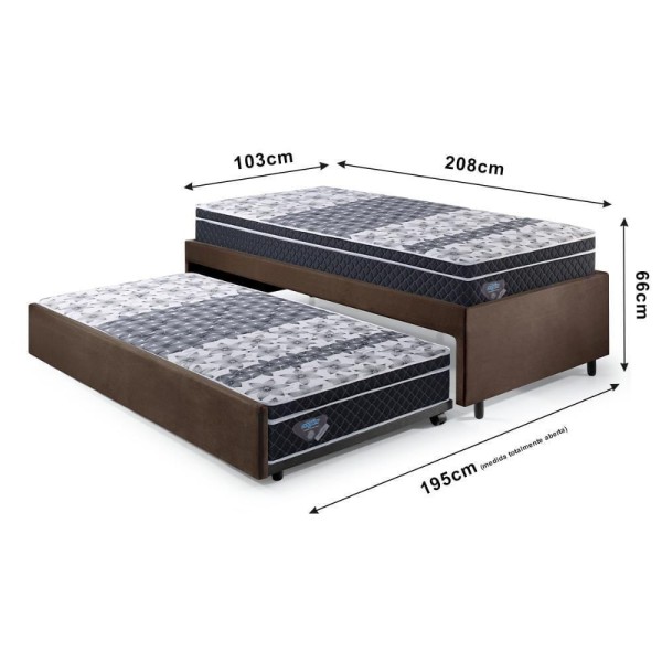 Encontraproduto.com.br - Bicama Box Solteirão 96x203 Suede Marrom Com Dois Colchões Gransleep Molas Verticoil Ecoflex