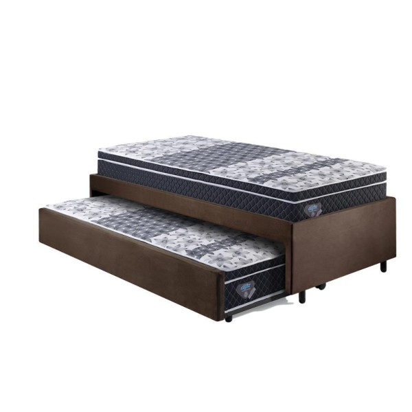 Encontraproduto.com.br - Bicama Box Solteirão 96x203 Suede Marrom Com Dois Colchões Gransleep Molas Verticoil Ecoflex