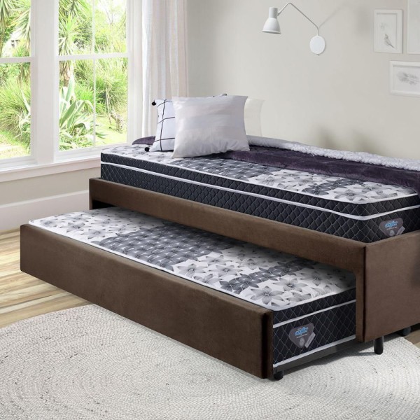 Encontraproduto.com.br - Bicama Box Solteirão 96x203 Suede Marrom Com Dois Colchões Gransleep Molas Verticoil Ecoflex
