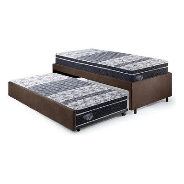 Encontraproduto.com.br - Bicama Box Solteirão 96x203 Suede Marrom Com Dois Colchões Gransleep Molas Verticoil Ecoflex
