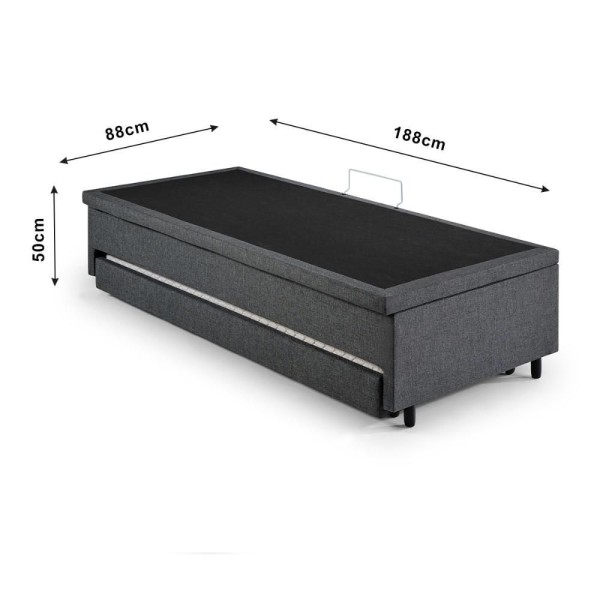 Encontraproduto.com.br - Bicama Box Baú Solteiro Com Colchão Adapto Molas Ensacadas Ecoflex Linho Cinza 88x188