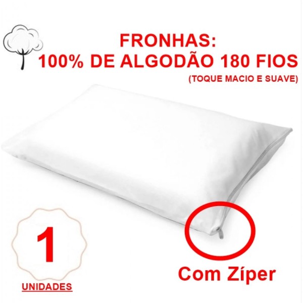Encontraproduto.com.br - 1 Fronha Pill 70X50 100% Algodão 180 Fios Com Zíper Branco