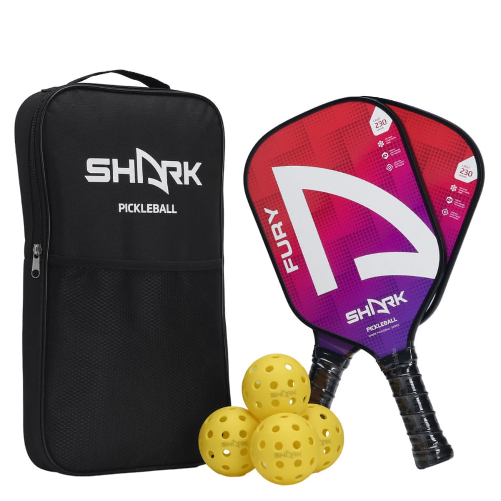 Encontraproduto.com.br - Kit 2 Raquetes De Pickleball Shark Fury Com 4 Bolas