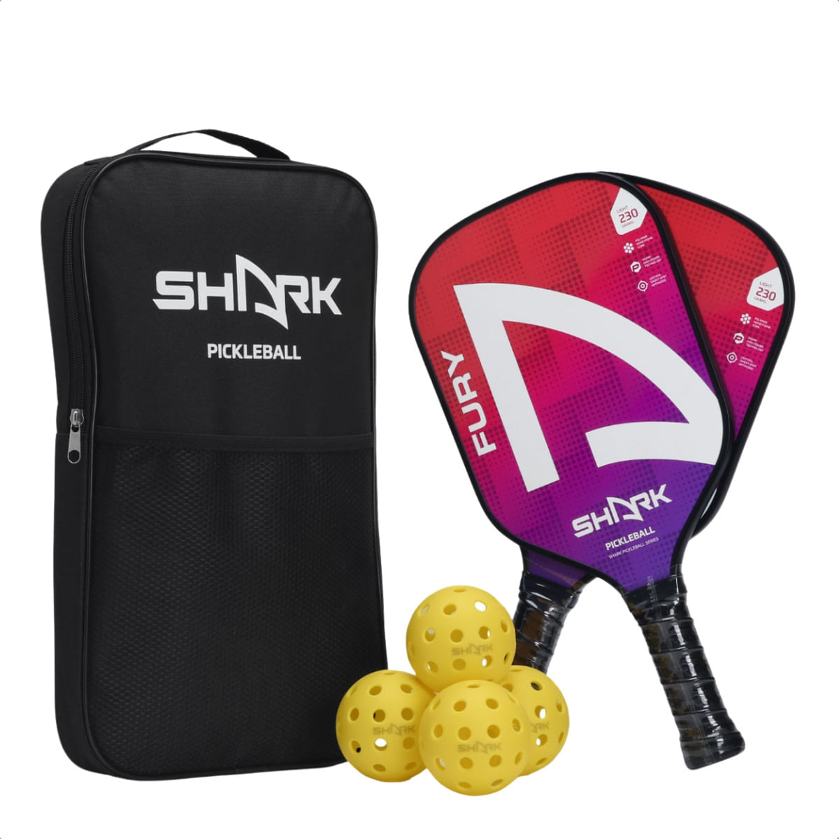 Encontraproduto.com.br - Kit 2 Raquetes De Pickleball Shark Fury Com 4 Bolas