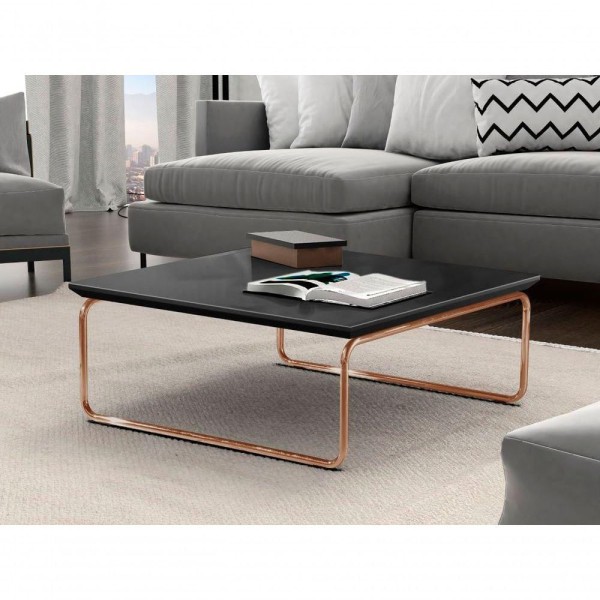 Mesa De Centro Kairos Pé Cobre Bisart Decor Cor:preto