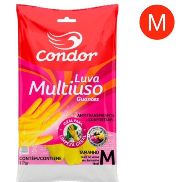 Encontraproduto.com.br - Luva Condor Multiuso cor Amarela Média C/ 1 Par. Ideal para limpeza geral.