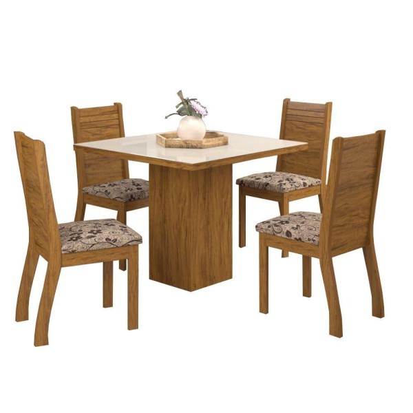Conjunto Mesa Cedro Off Tampo Giratório 8 Cadeiras Amsterdã Cedro / Off White