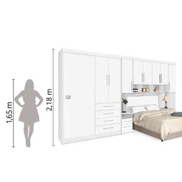 Encontraproduto.com.br - Guarda-roupas Modulado Georgia Ja Branco Para Cama Box 1,58m Queen Branco/rosa