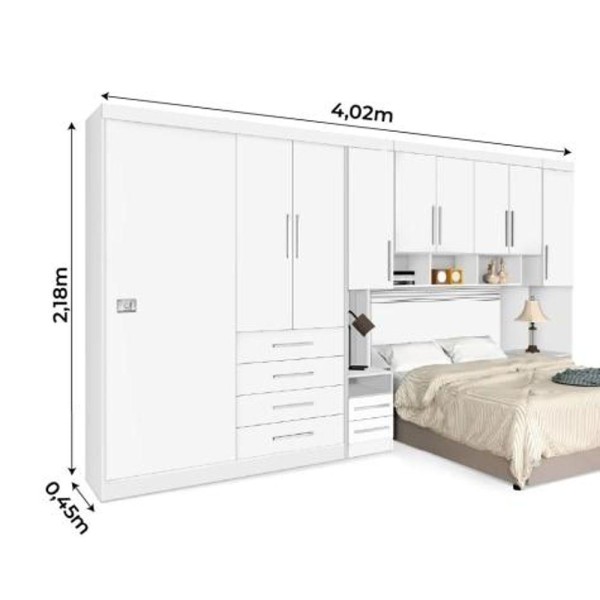 Encontraproduto.com.br - Guarda-roupas Modulado Georgia Ja Branco Para Cama Box 1,58m Queen Branco/rosa