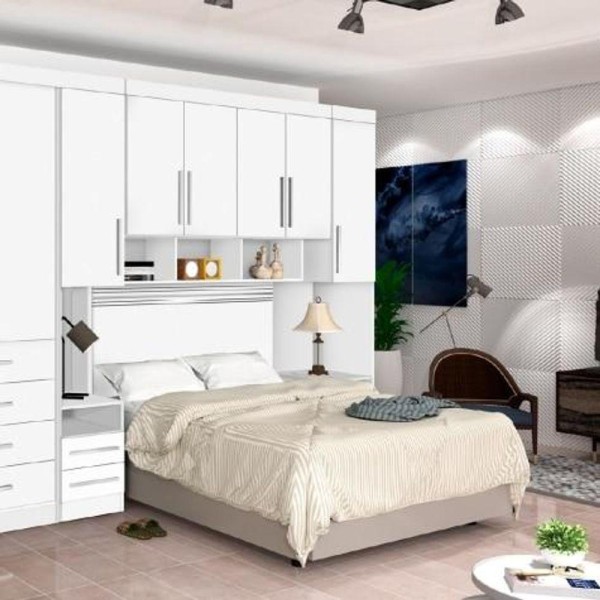 Encontraproduto.com.br - Guarda-roupas Modulado Georgia Ja Branco Para Cama Box 1,58m Queen Branco/rosa