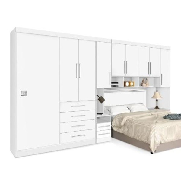 Encontraproduto.com.br - Guarda-roupas Modulado Georgia Ja Branco Para Cama Box 1,58m Queen Branco/rosa