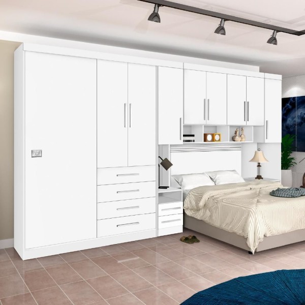 Encontraproduto.com.br - Guarda-roupas Modulado Georgia Ja Branco Para Cama Box 1,58m Queen Branco/rosa