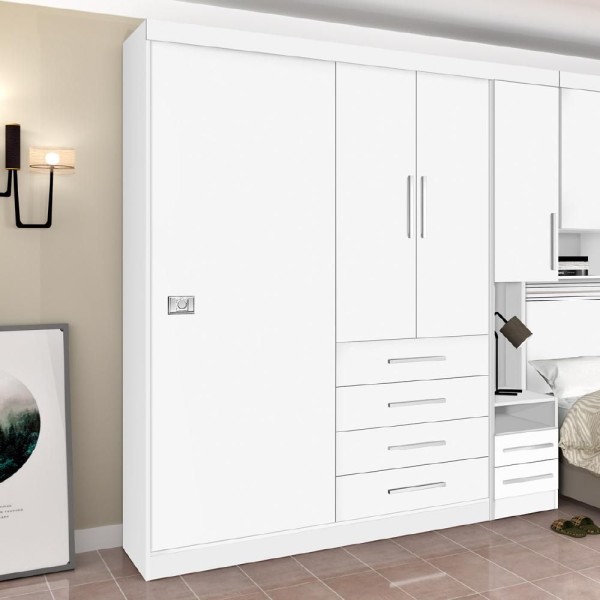 Encontraproduto.com.br - Guarda-roupas Modulado Georgia Ja Branco Para Cama Box 1,58m Queen Branco/rosa