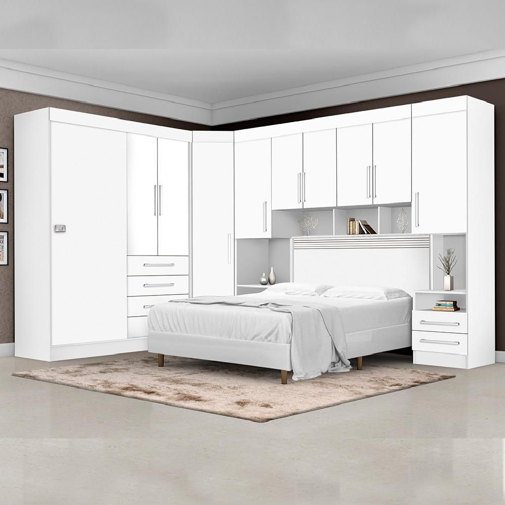 Encontraproduto.com.br - Dormitório Completo Georgia J&a Branco Para Cama Box 1,38m Casal Branco/rosa