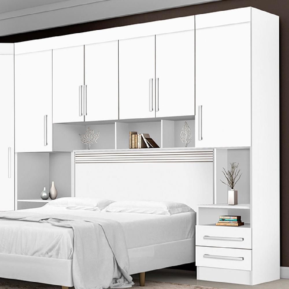 Encontraproduto.com.br - Dormitório Completo Georgia J&a Branco Para Cama Box 1,38m Casal Branco/rosa