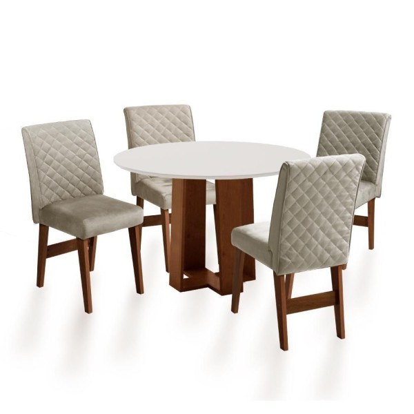 Conjunto De Mesa Sala De Jantar 4 Cadeiras Redonda 1,03m Athenas Cedro/areia Cedro / Off White