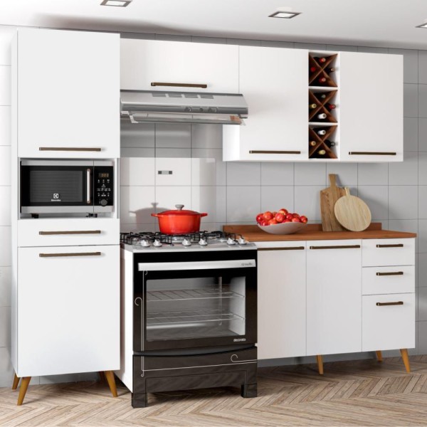 Encontraproduto.com.br - Armário De Cozinha Completa Com Adega 7 Portas 4 Gavetas Favorita Branco/nature Branco Nature