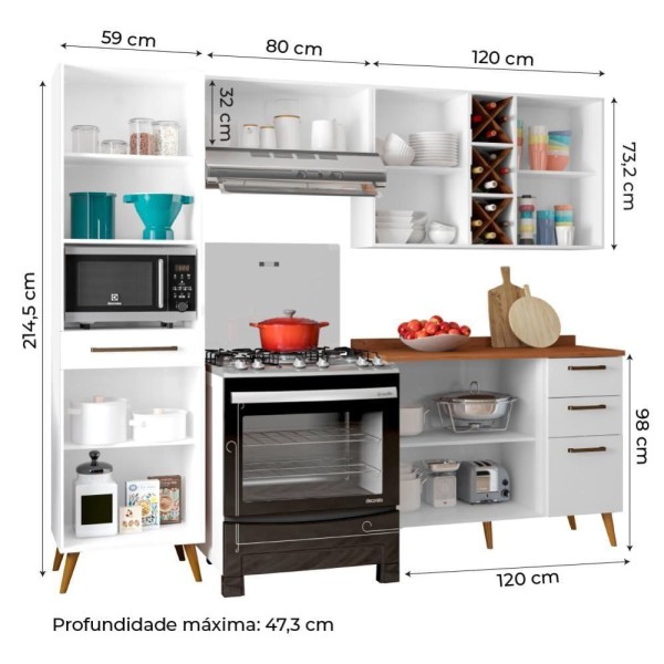 Encontraproduto.com.br - Armário De Cozinha Completa Com Adega 7 Portas 4 Gavetas Favorita Branco/nature Branco Nature