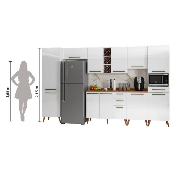 Encontraproduto.com.br - Armário De Cozinha Completa Com Adega 11 Portas 4 Gavetas Favorita Branco/nature Branco Nature