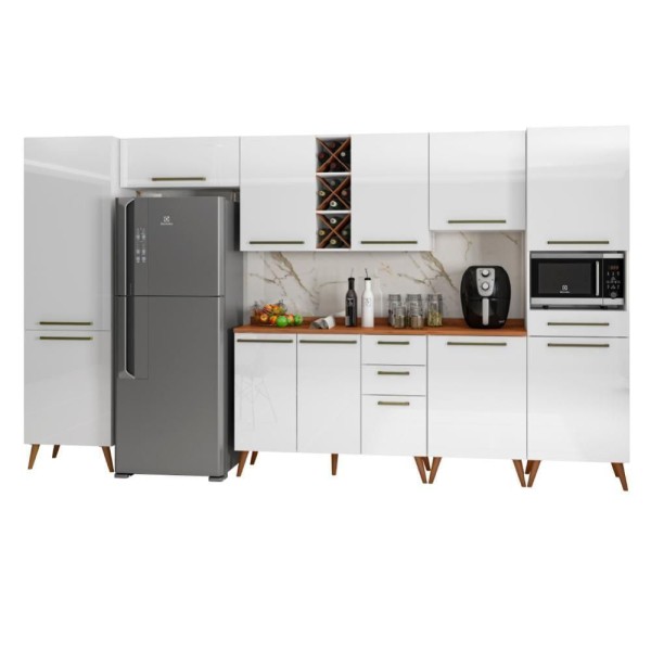 Encontraproduto.com.br - Armário De Cozinha Completa Com Adega 11 Portas 4 Gavetas Favorita Branco/nature Branco Nature