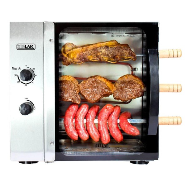 Encontraproduto.com.br - Churrasqueira Elétrica 3 Espetos giratórios Stelar 127 VOLTS