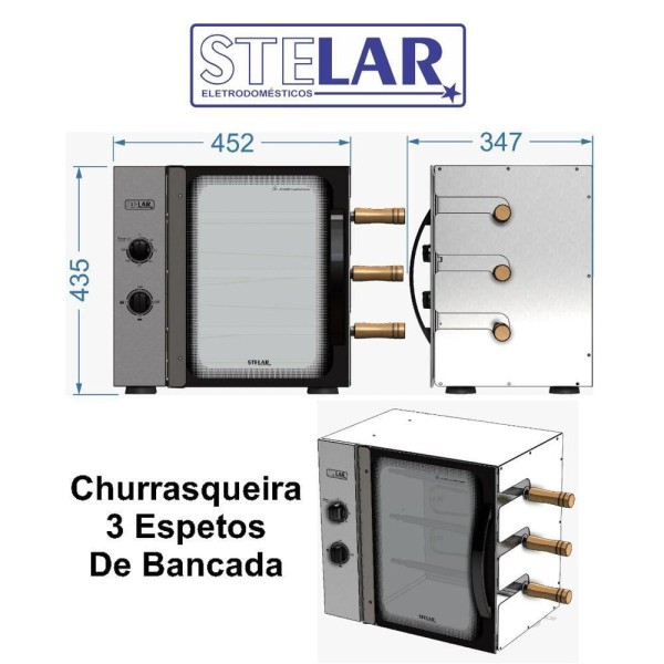 Encontraproduto.com.br - Churrasqueira Elétrica 3 Espetos giratórios Stelar 127 VOLTS