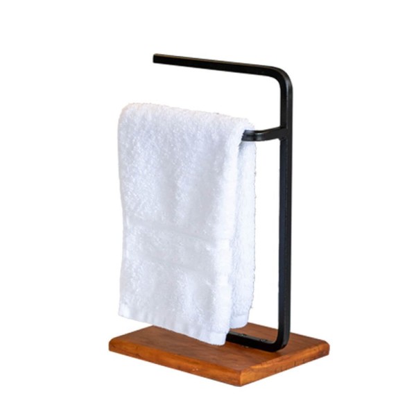 Encontraproduto.com.br - Suporte Porta Toalha De Rosto Duplo Para Bancada De Banheiro Base De Madeira