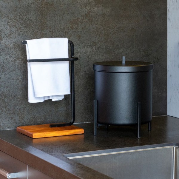 Encontraproduto.com.br - Suporte Porta Toalha De Rosto Duplo Para Bancada De Banheiro Base De Madeira